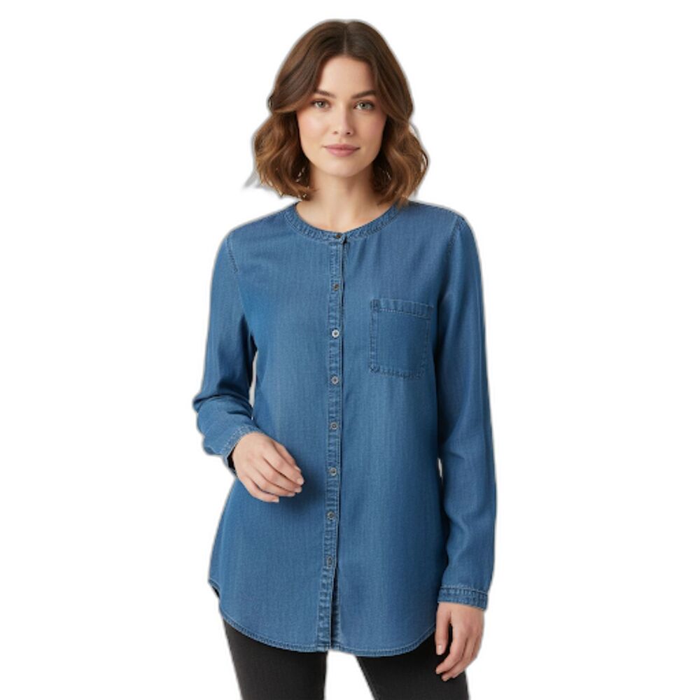 J Jill Denim Blue Chambray Button Front Long Sleeve Blouse Size Small